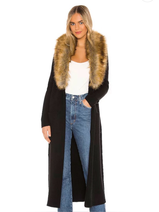 Show Me Your MuMu Sweaters - Show me your MUMU Ribbed Coat with Faux Fur Trim